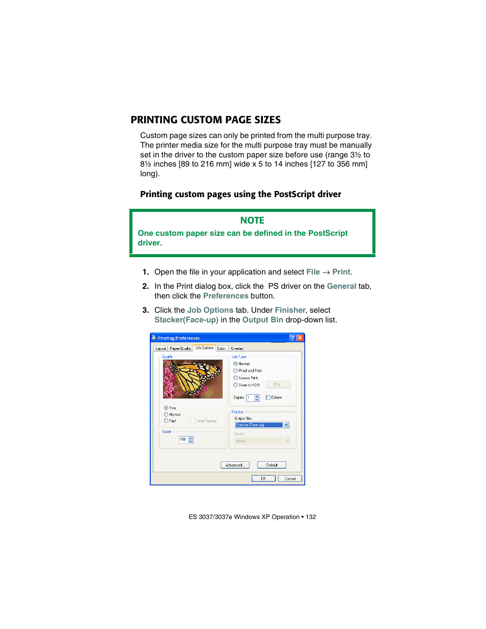 Printing custom page sizes | Oki 3037 User Manual | Page 132 / 546
