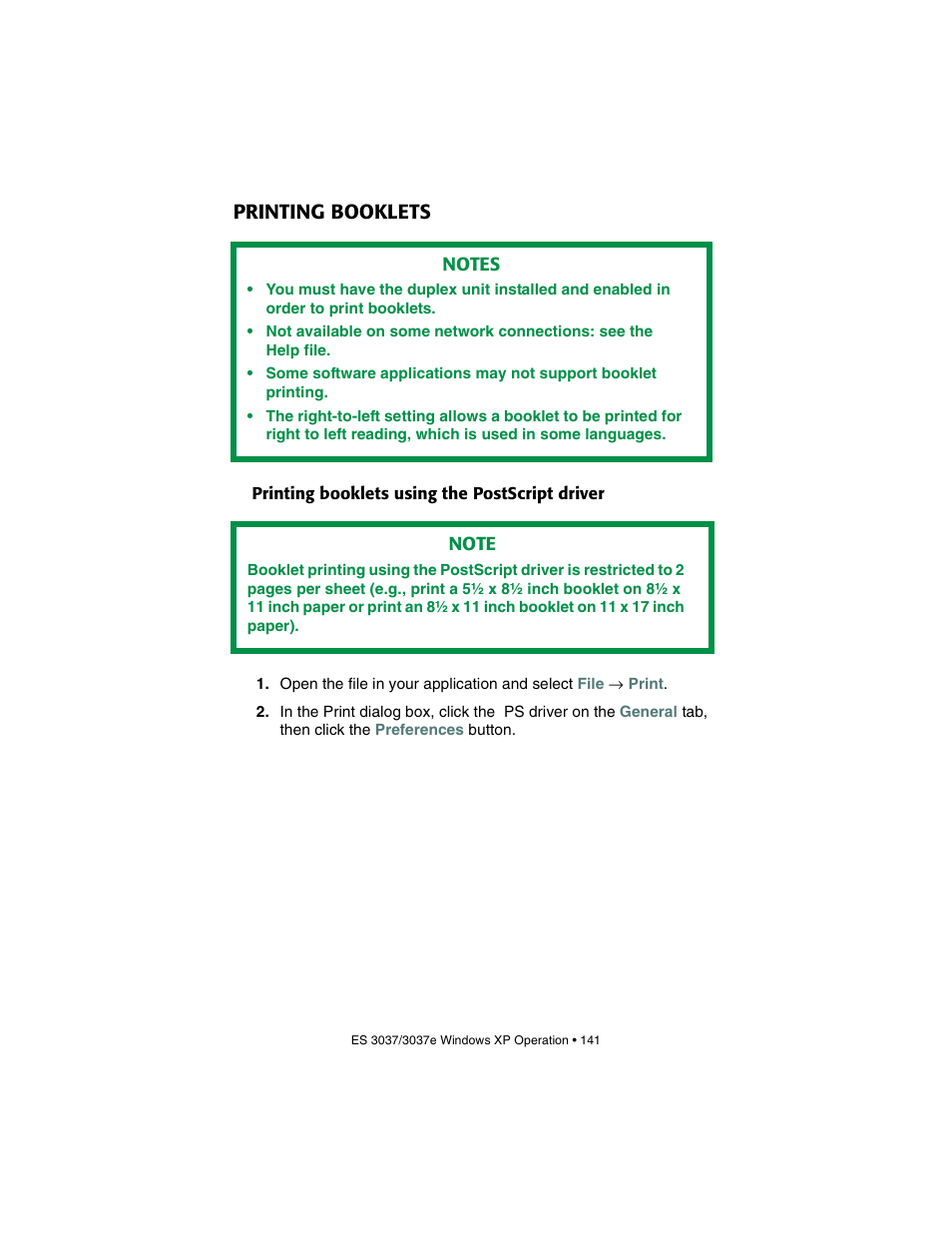 Printing booklets, Printing booklets using the postscript driver | Oki 3037 User Manual | Page 141 / 546