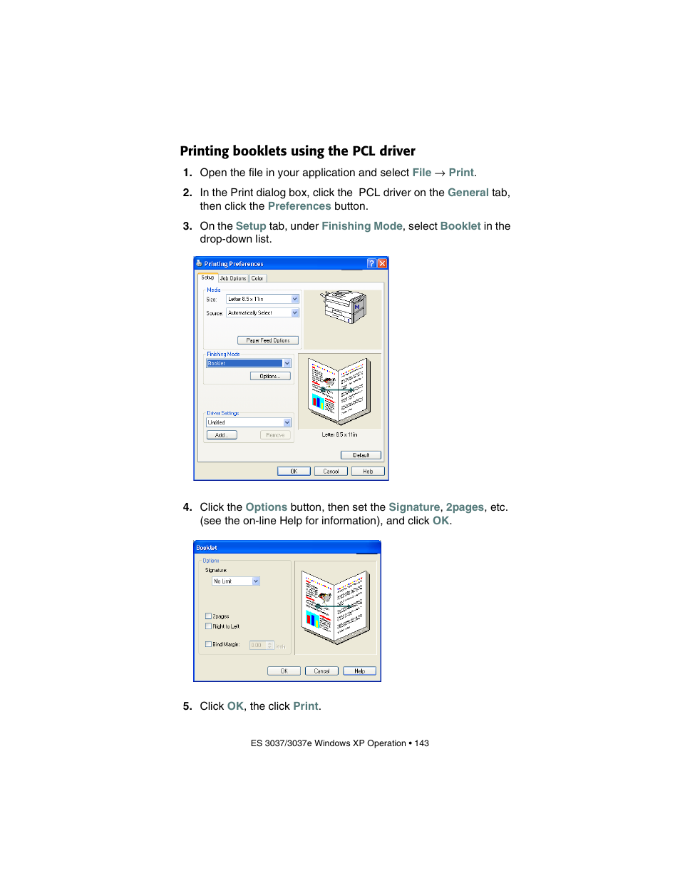 Printing booklets using the pcl driver | Oki 3037 User Manual | Page 143 / 546