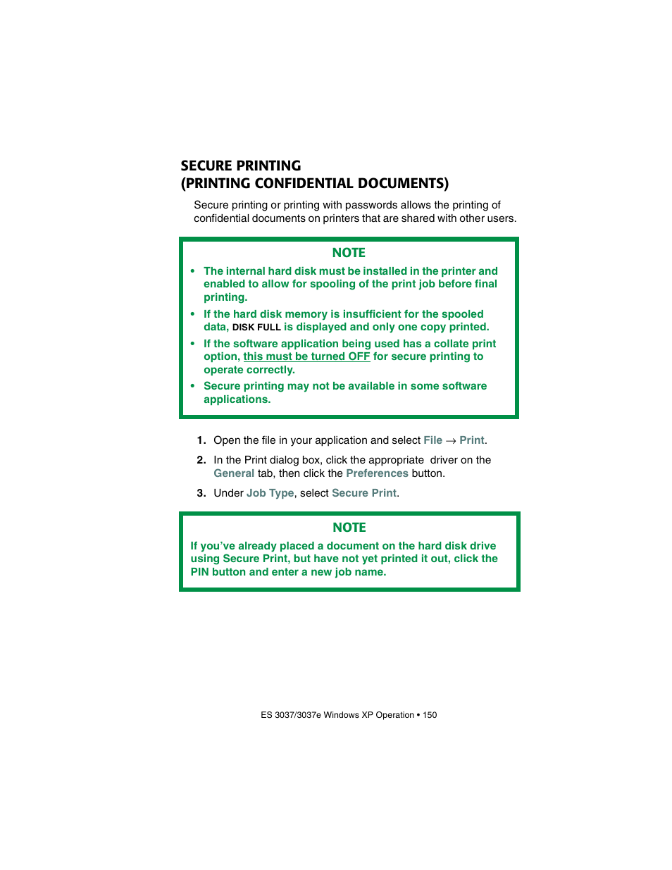 Secure printing (printing confidential documents), Secure printing, Printing confidential documents) | Oki 3037 User Manual | Page 150 / 546