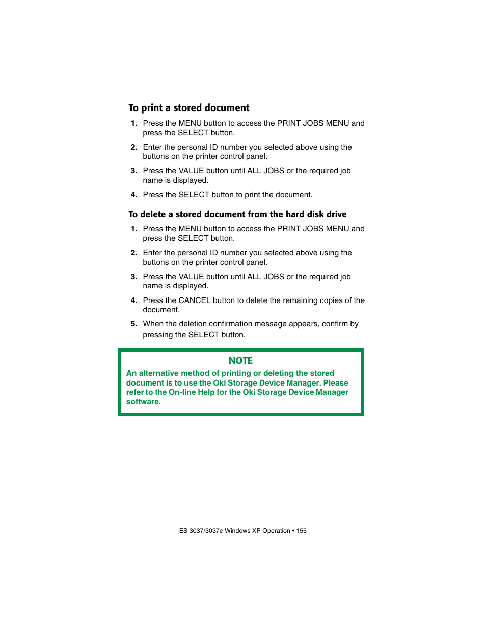 To print a stored document | Oki 3037 User Manual | Page 155 / 546