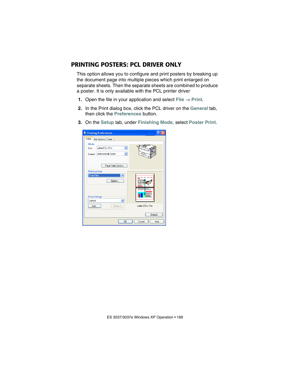 Printing posters: pcl driver only | Oki 3037 User Manual | Page 169 / 546