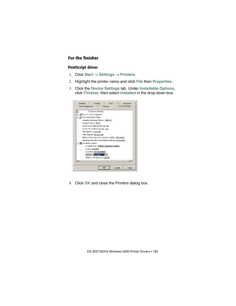 For the finisher, Postscript driver | Oki 3037 User Manual | Page 182 / 546