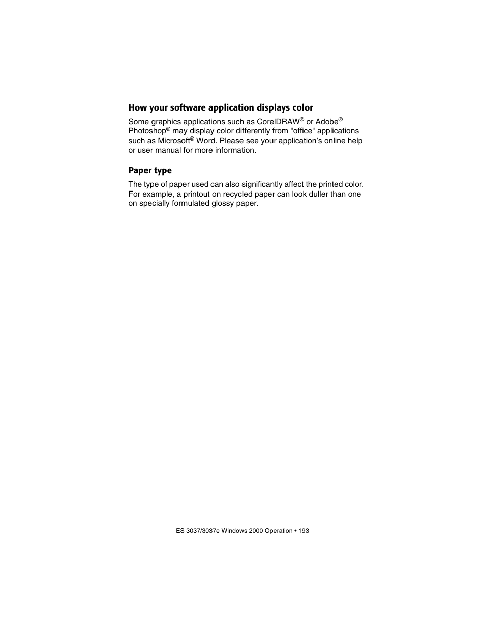How your software application displays color, Paper type | Oki 3037 User Manual | Page 193 / 546