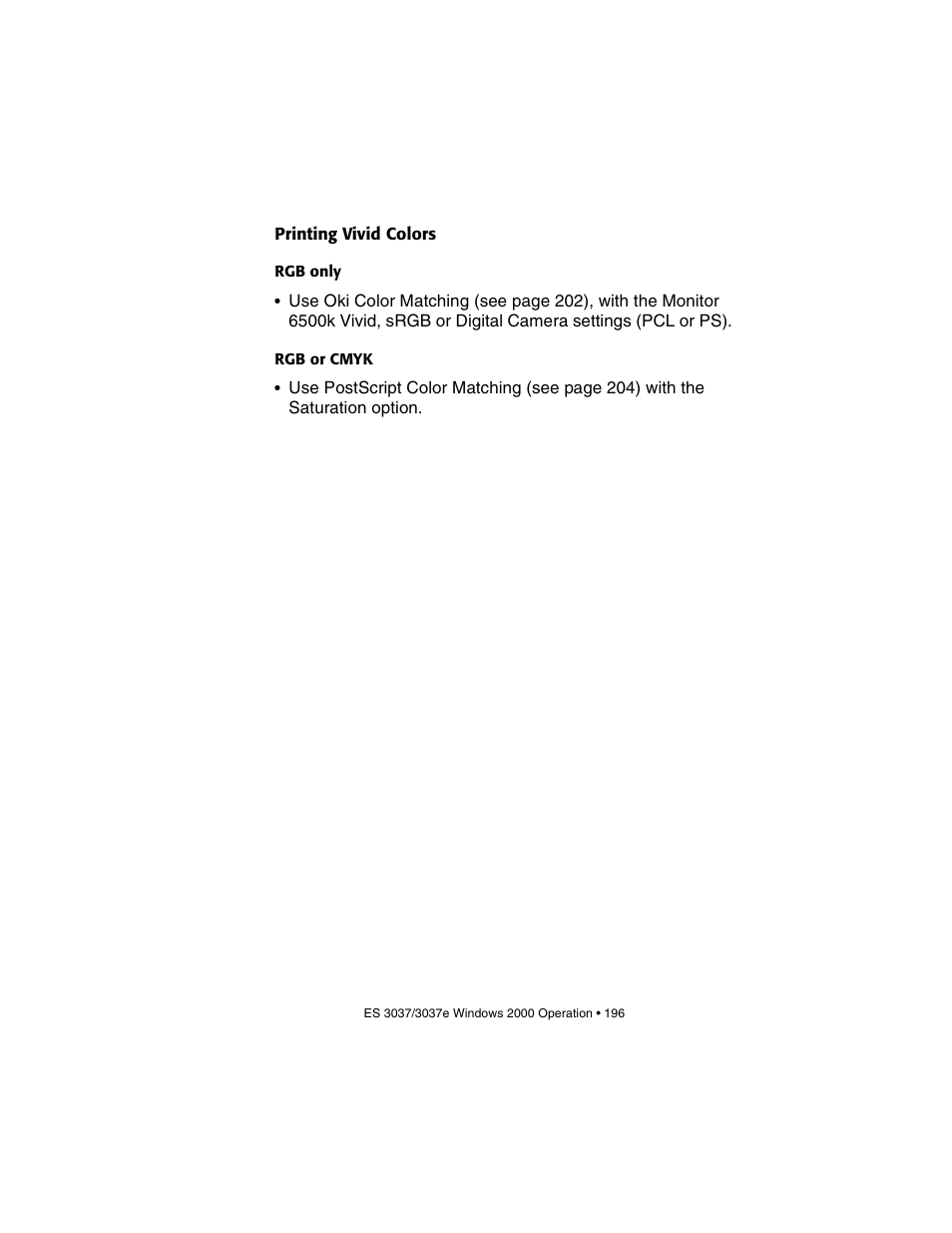 Printing vivid colors, Rgb only, Rgb or cmyk | Oki 3037 User Manual | Page 196 / 546