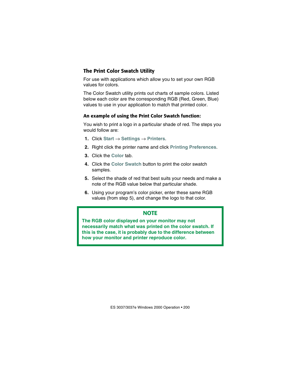 The print color swatch utility | Oki 3037 User Manual | Page 200 / 546
