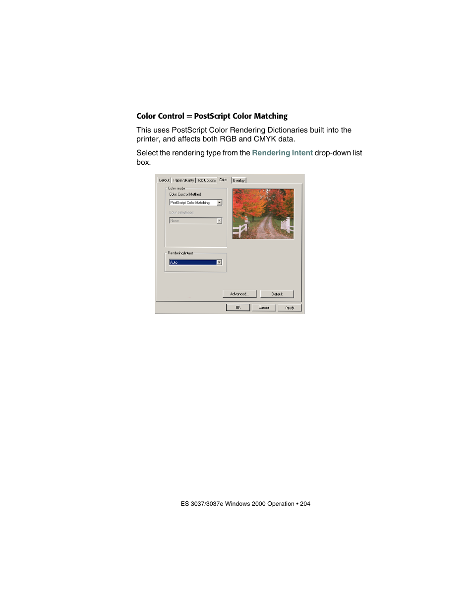 Color control = postscript color matching | Oki 3037 User Manual | Page 204 / 546