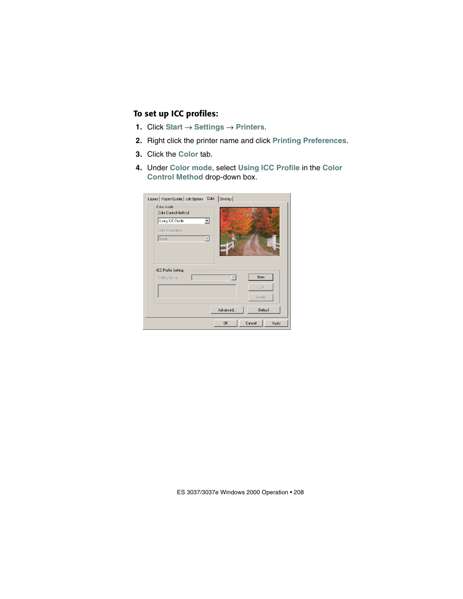 To set up icc profiles | Oki 3037 User Manual | Page 208 / 546