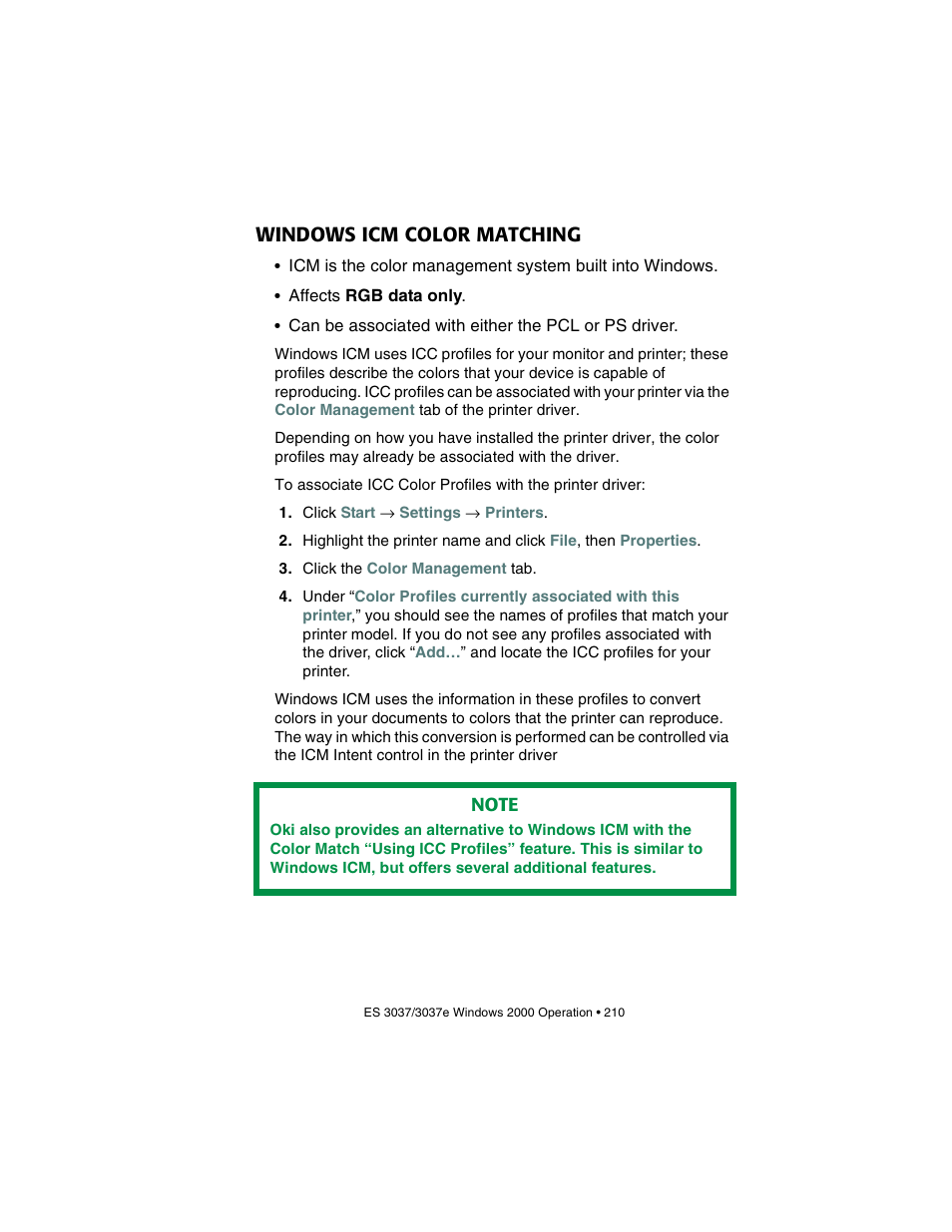 Windows icm color matching | Oki 3037 User Manual | Page 210 / 546