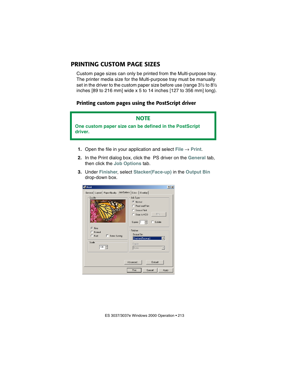 Printing custom page sizes | Oki 3037 User Manual | Page 213 / 546