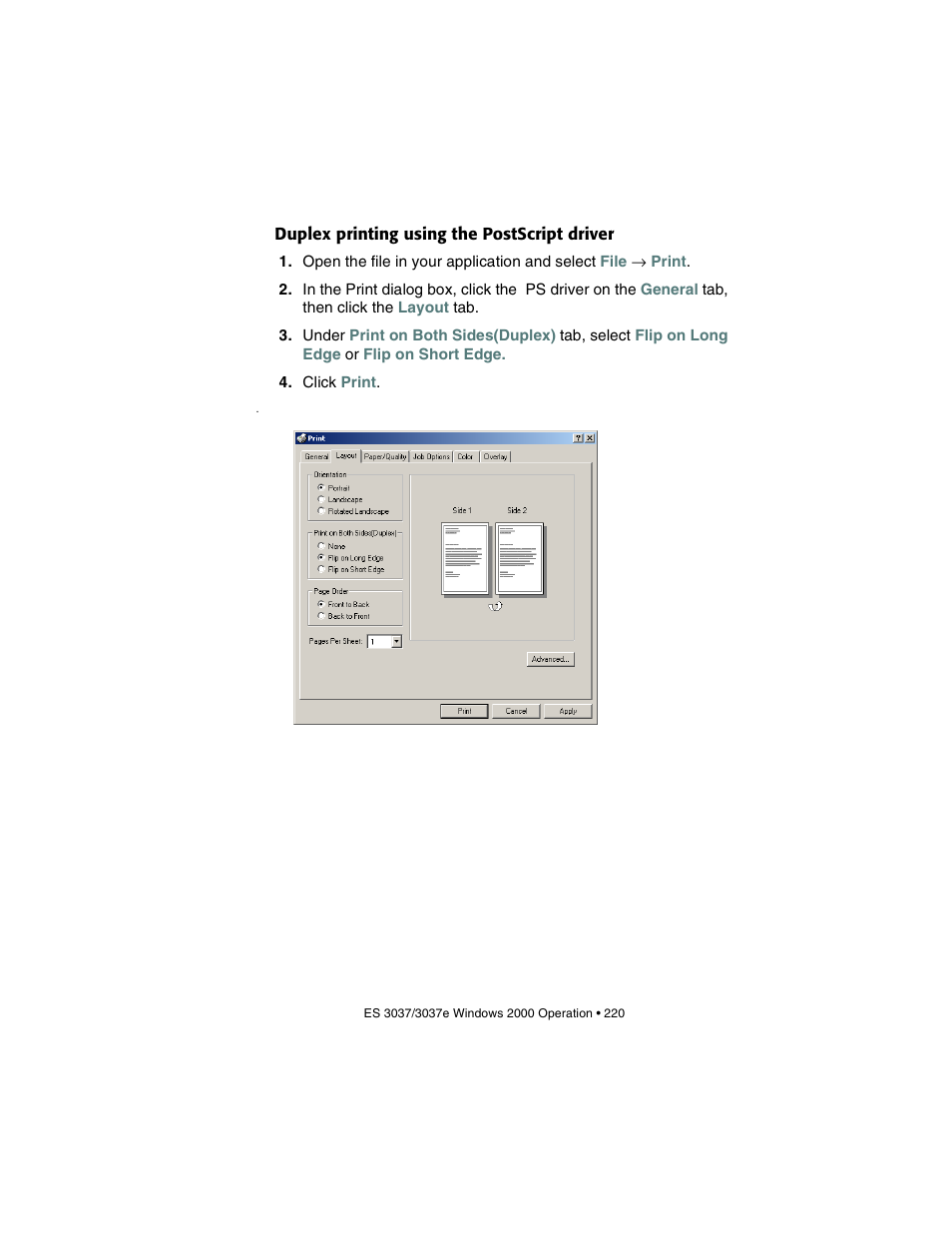 Duplex printing using the postscript driver | Oki 3037 User Manual | Page 220 / 546