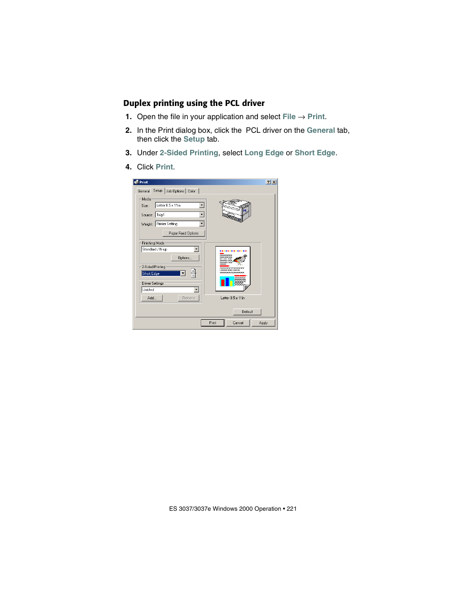 Duplex printing using the pcl driver | Oki 3037 User Manual | Page 221 / 546