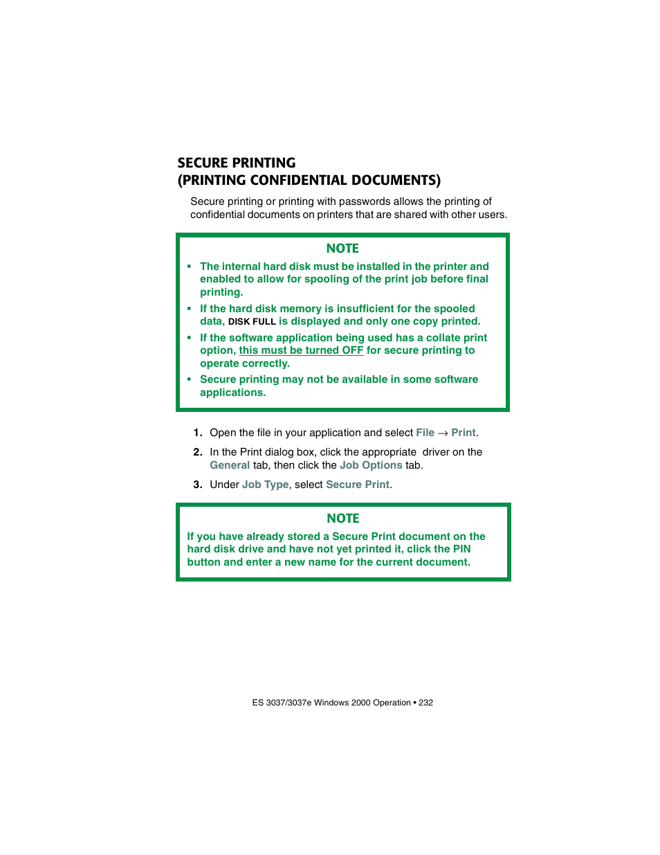 Secure printing (printing confidential documents), Secure printing, Printing confidential documents) | Oki 3037 User Manual | Page 232 / 546