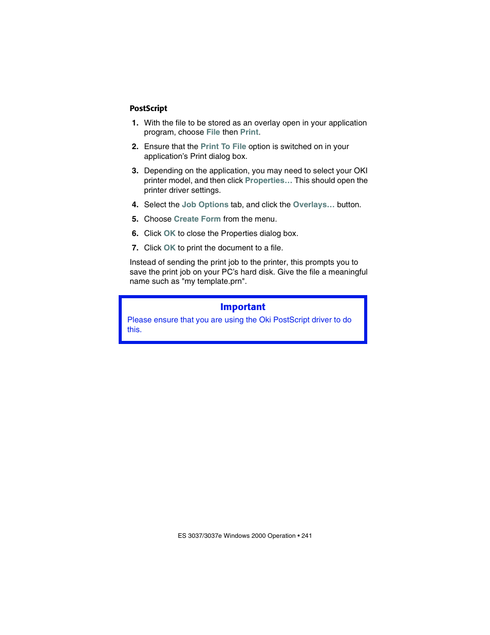Postscript | Oki 3037 User Manual | Page 241 / 546