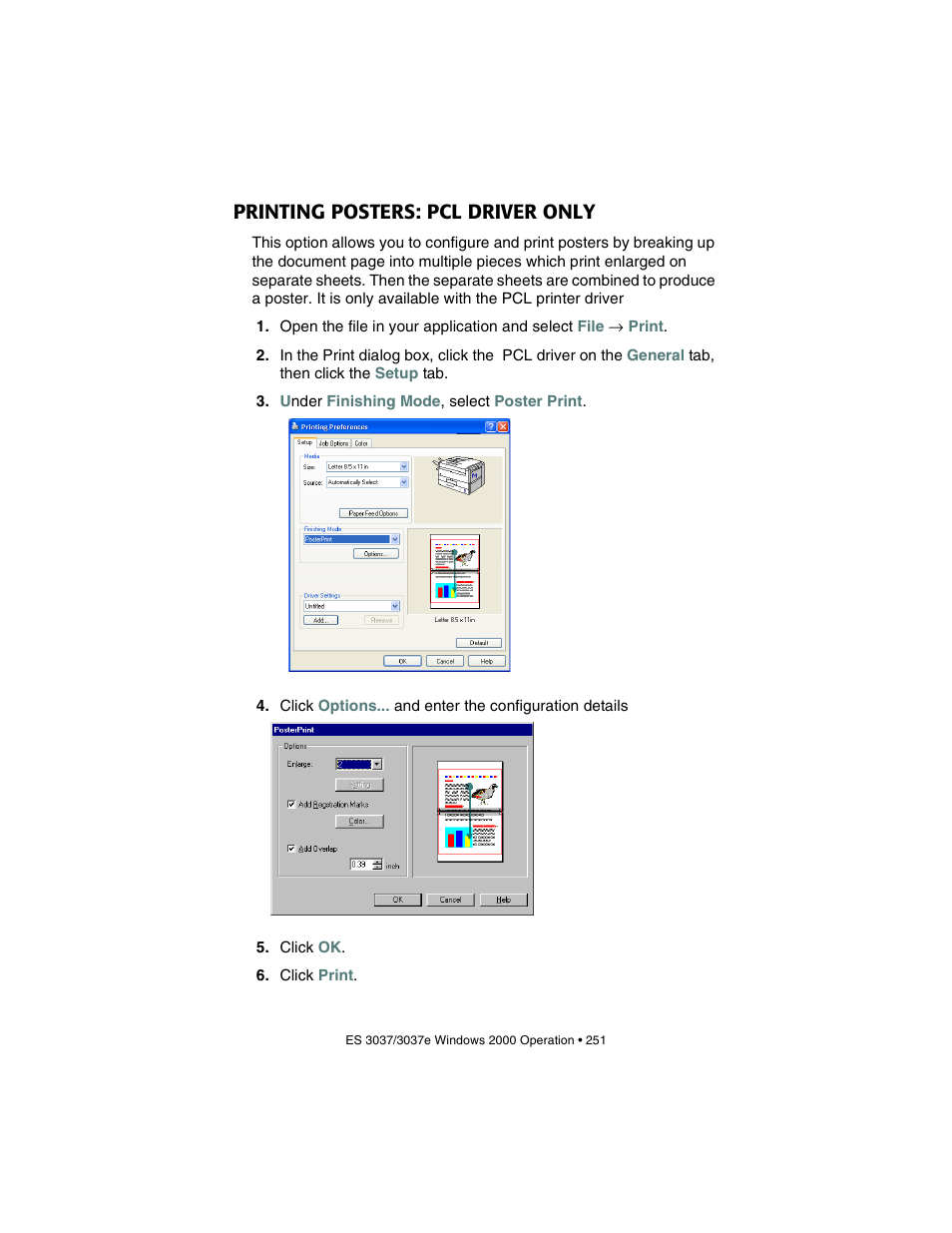 Printing posters: pcl driver only | Oki 3037 User Manual | Page 251 / 546