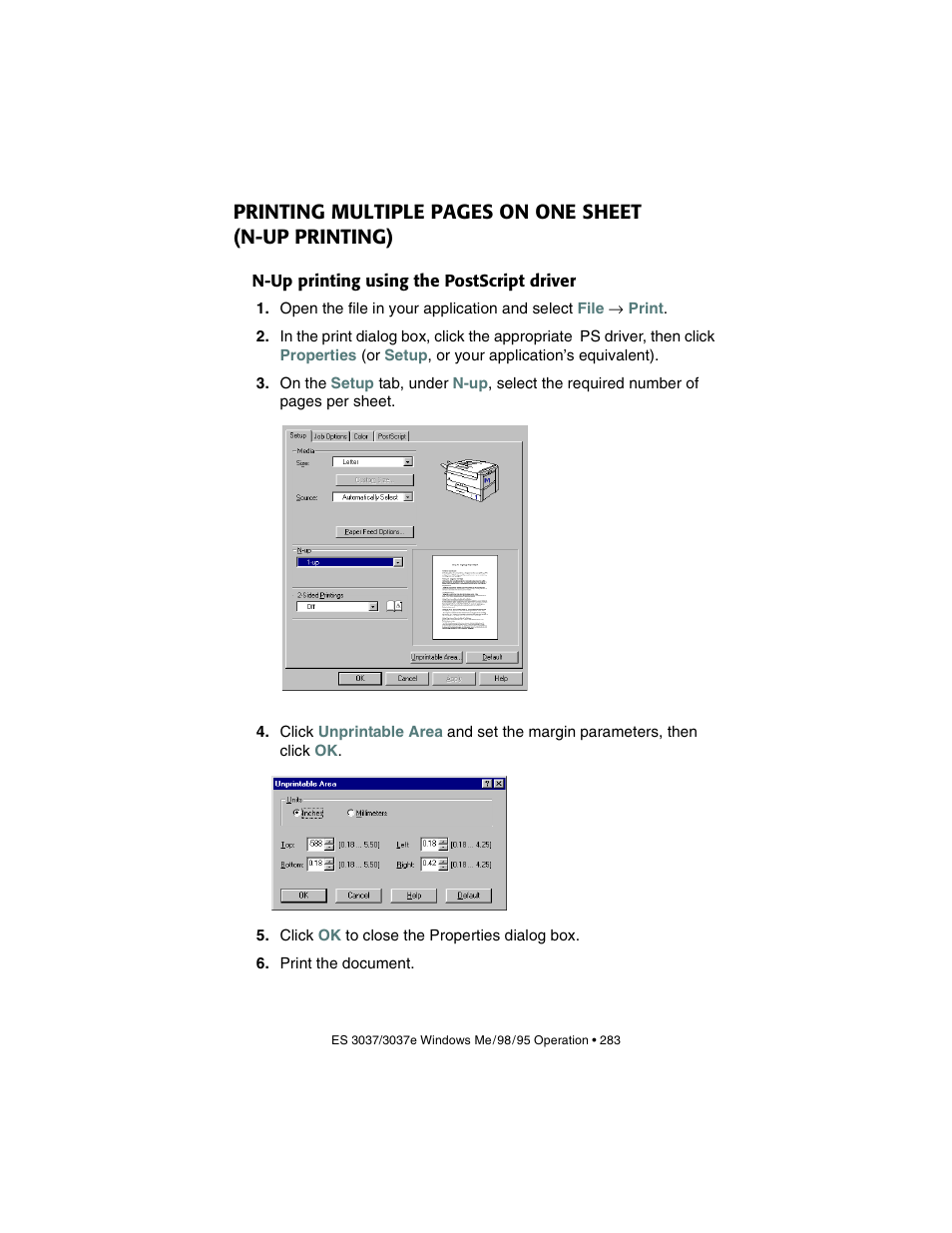 N-up printing using the postscript driver, N-up printing) | Oki 3037 User Manual | Page 283 / 546