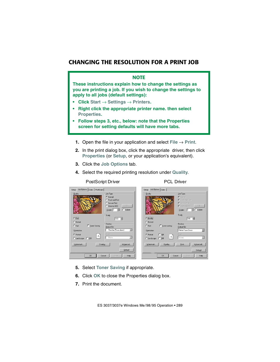 Changing the resolution for a print job | Oki 3037 User Manual | Page 289 / 546