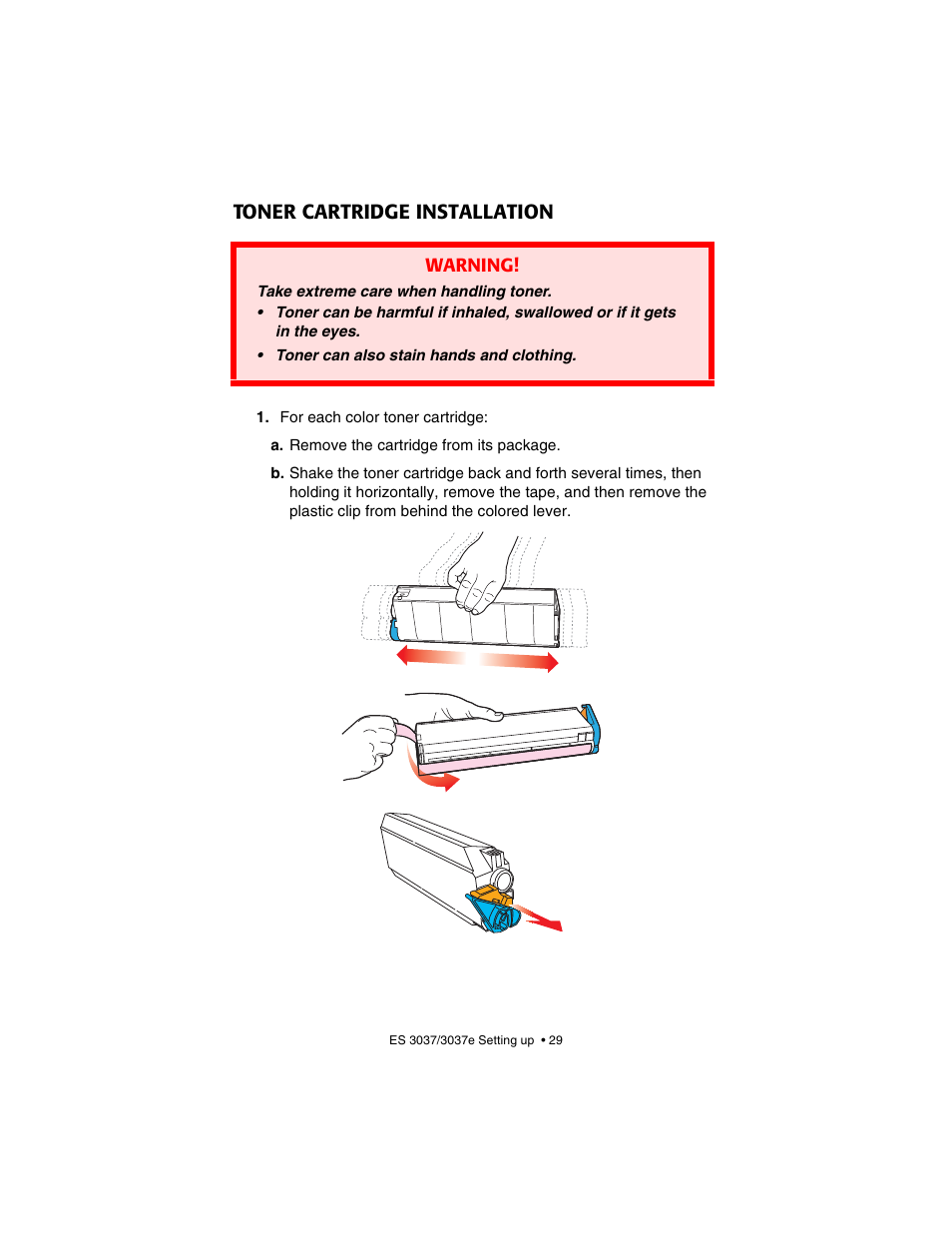 Toner cartridge installation | Oki 3037 User Manual | Page 29 / 546