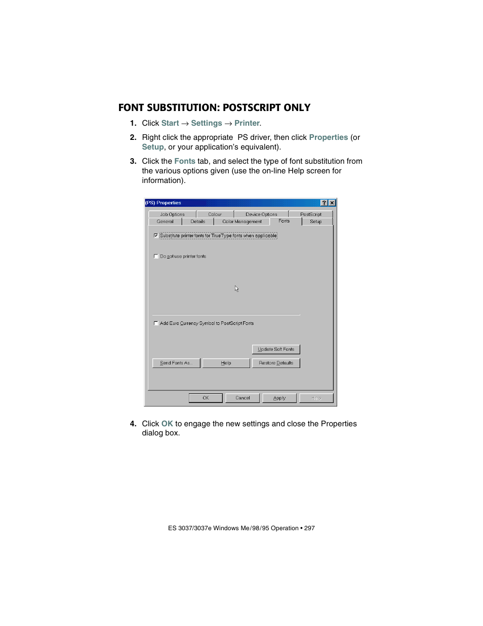 Font substitution: postscript only | Oki 3037 User Manual | Page 297 / 546