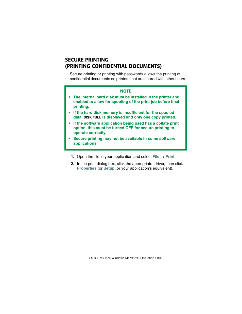 Secure printing (printing confidential documents), Secure printing, Printing confidential documents) | Oki 3037 User Manual | Page 302 / 546