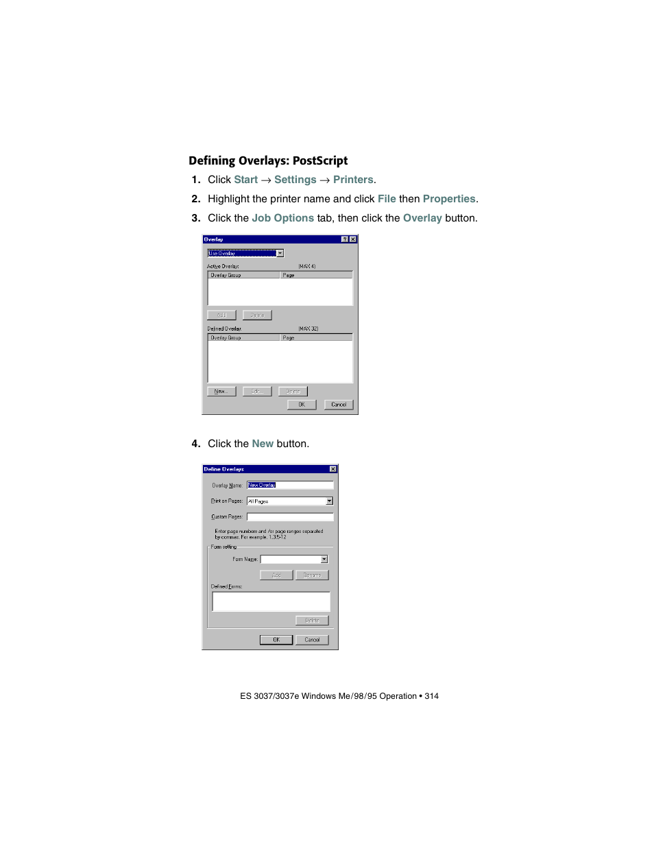Defining overlays: postscript | Oki 3037 User Manual | Page 314 / 546
