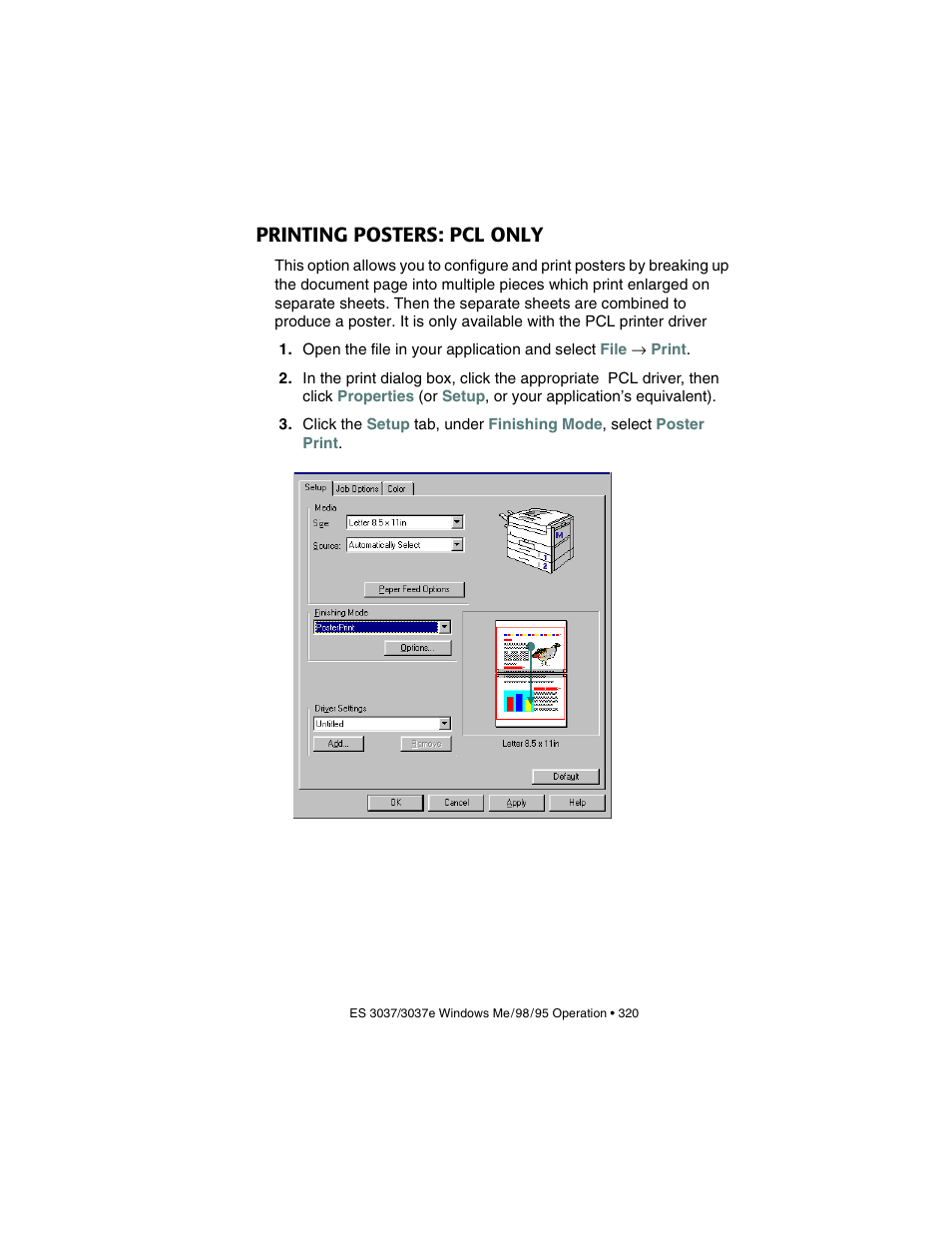 Printing posters: pcl only | Oki 3037 User Manual | Page 320 / 546
