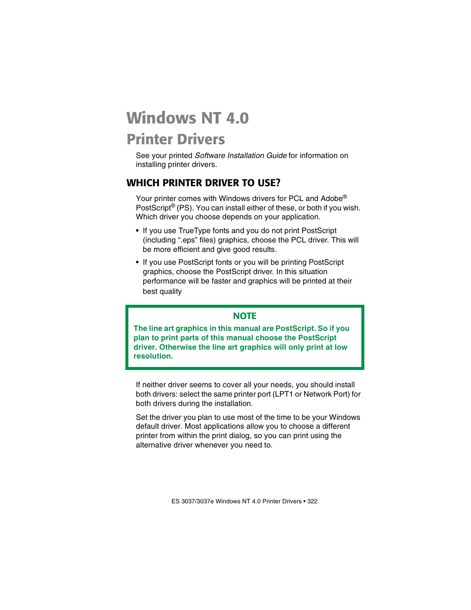 Windows nt 4.0, Printer drivers, Which printer driver to use | Oki 3037 User Manual | Page 322 / 546