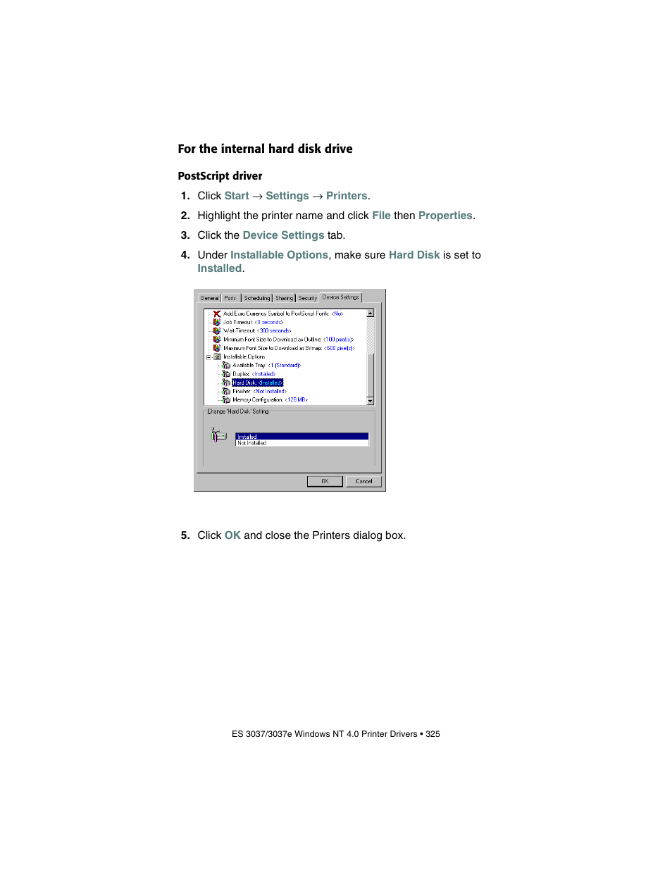 For the internal hard disk drive, Postscript driver | Oki 3037 User Manual | Page 325 / 546