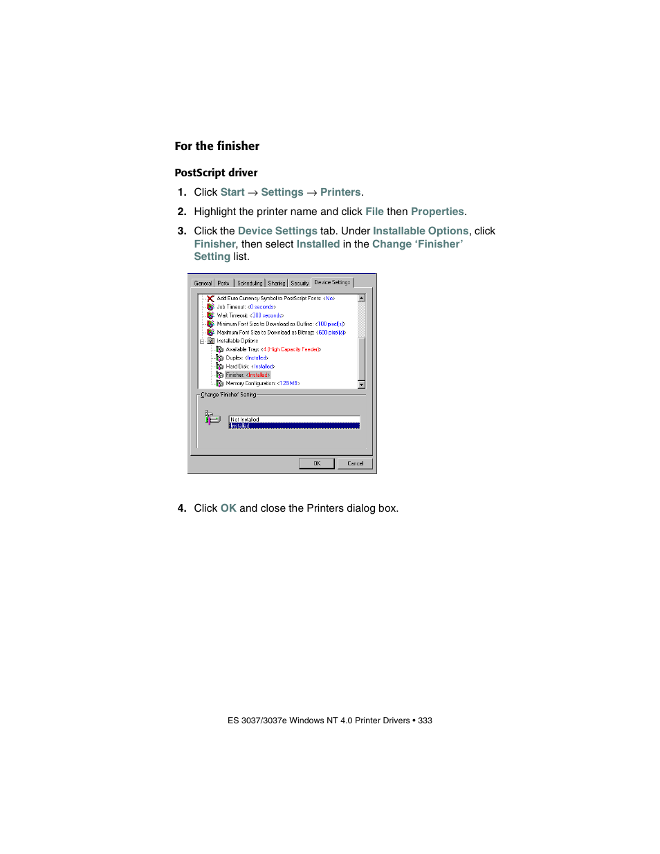 For the finisher, Postscript driver | Oki 3037 User Manual | Page 333 / 546