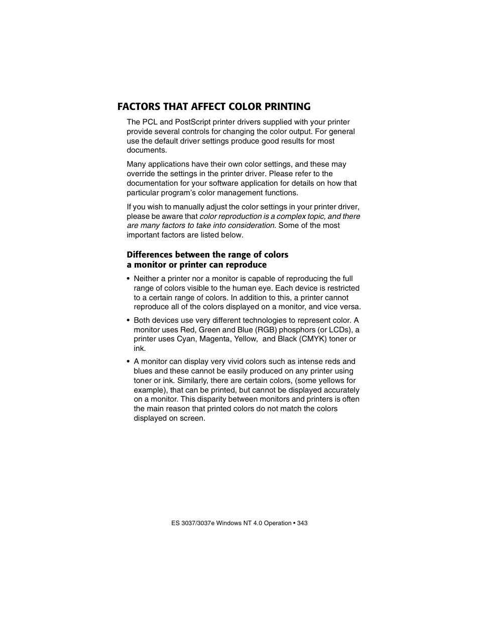 Factors that affect color printing | Oki 3037 User Manual | Page 343 / 546