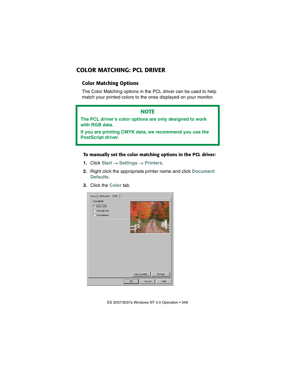 Color matching: pcl driver, Color matching options | Oki 3037 User Manual | Page 348 / 546