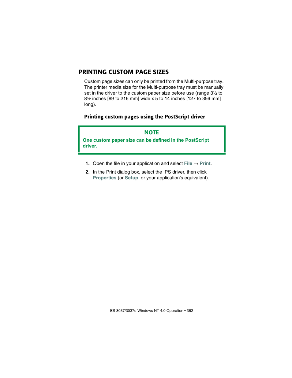 Printing custom page sizes | Oki 3037 User Manual | Page 362 / 546