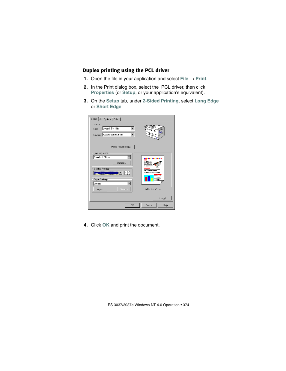 Duplex printing using the pcl driver | Oki 3037 User Manual | Page 374 / 546