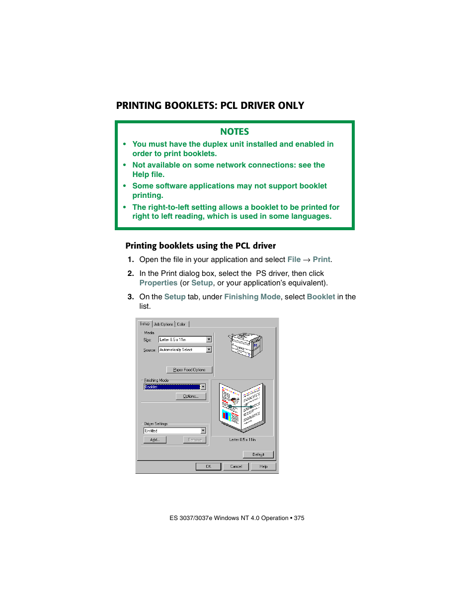 Printing booklets: pcl driver only, Printing booklets using the pcl driver | Oki 3037 User Manual | Page 375 / 546