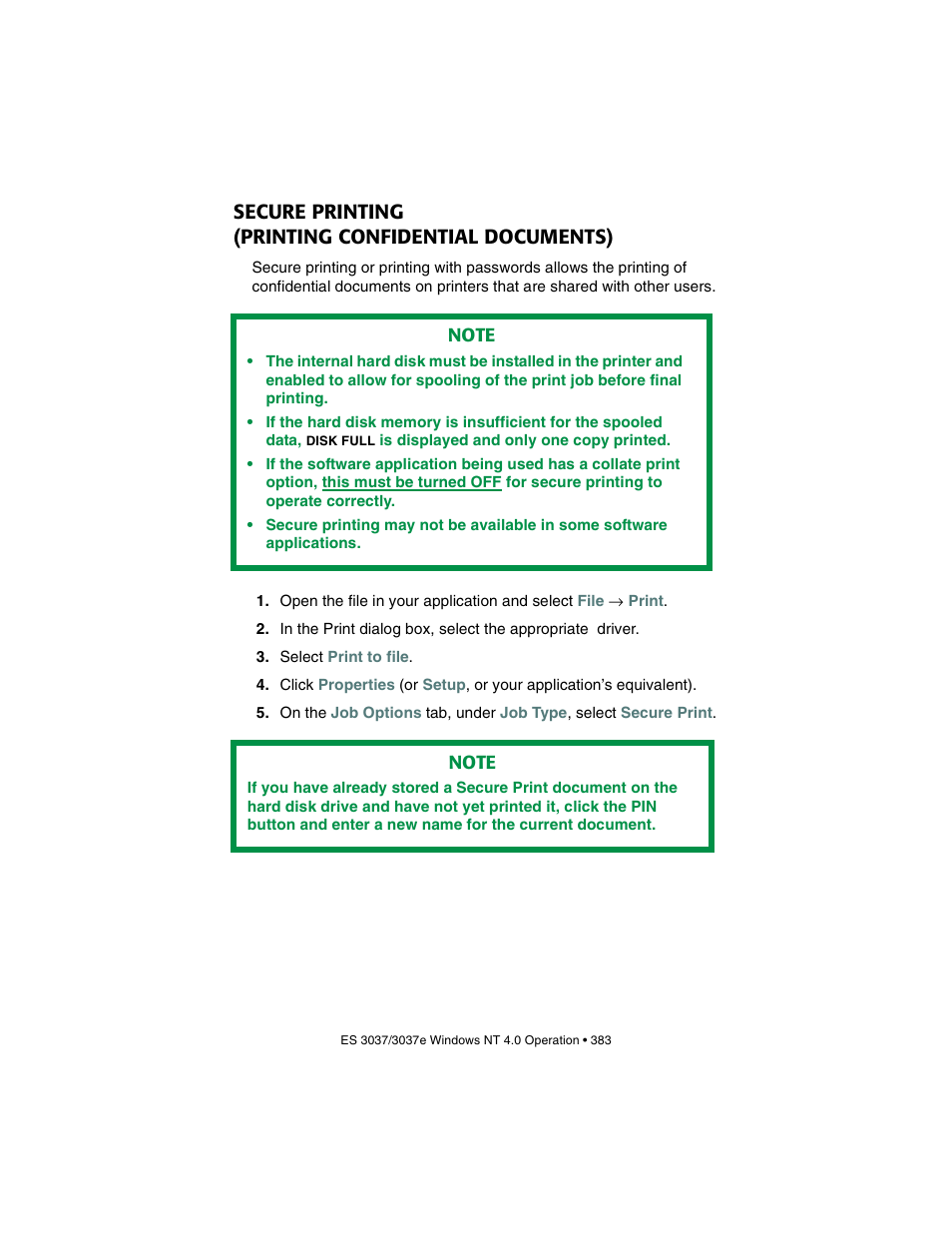 Secure printing (printing confidential documents), Secure printing, Printing confidential documents) | Oki 3037 User Manual | Page 383 / 546