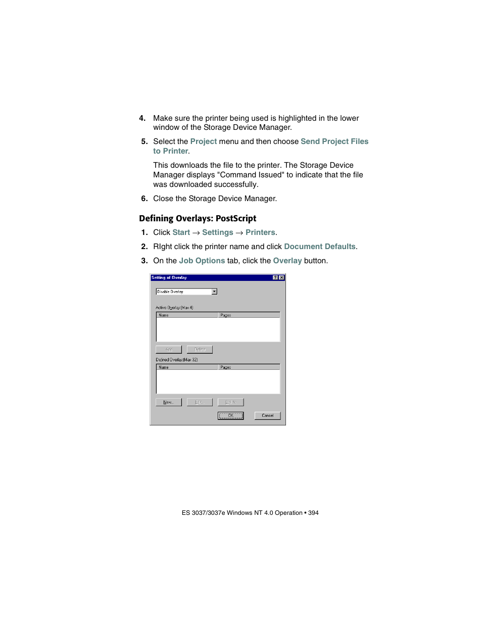 Defining overlays: postscript | Oki 3037 User Manual | Page 394 / 546