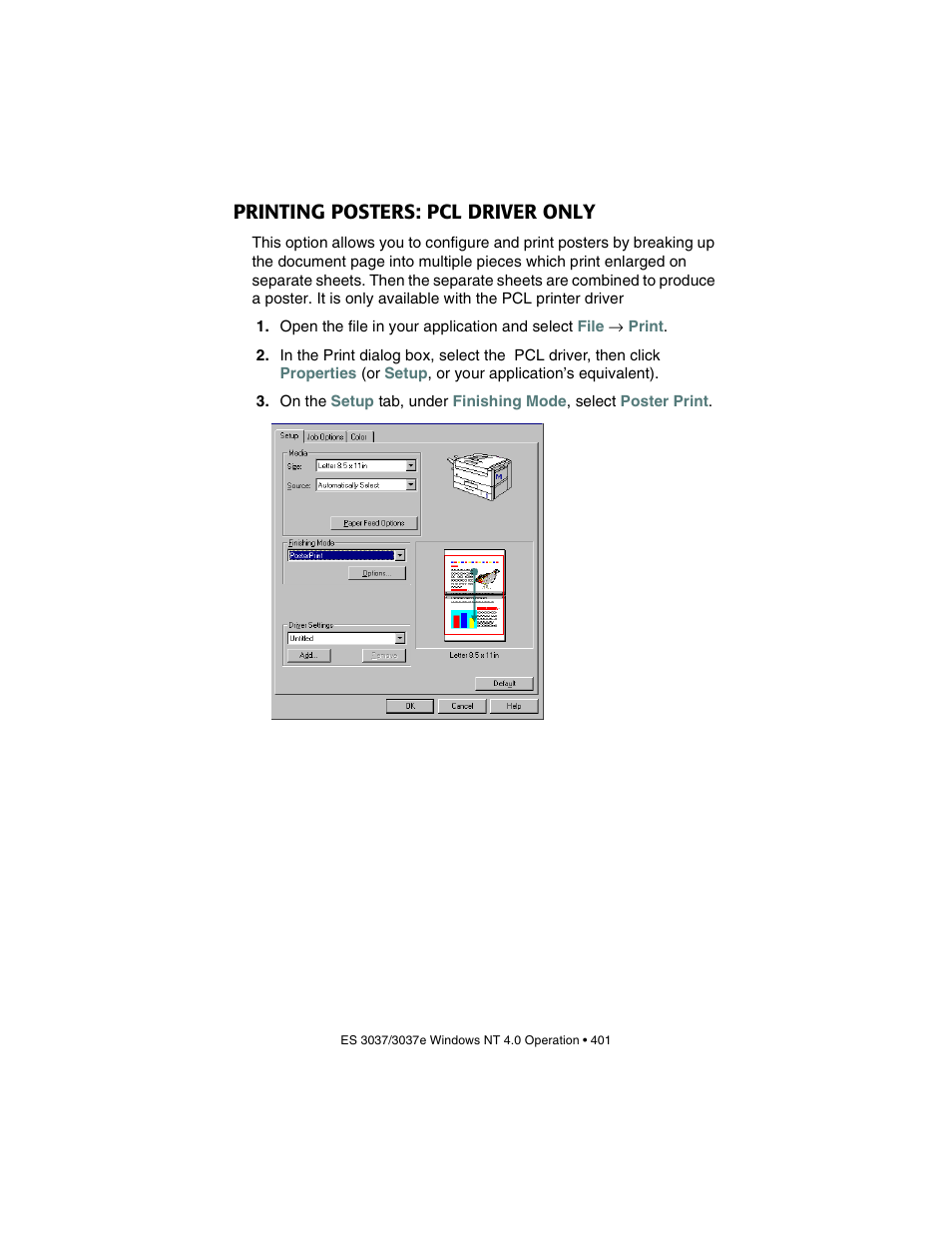 Printing posters: pcl driver only | Oki 3037 User Manual | Page 401 / 546