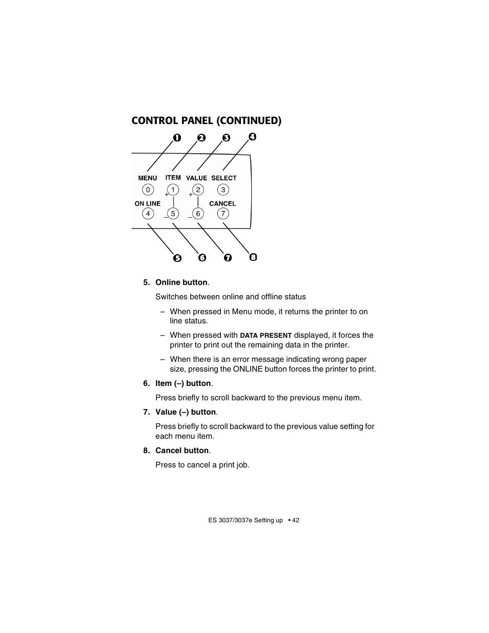 Control panel (continued) | Oki 3037 User Manual | Page 42 / 546