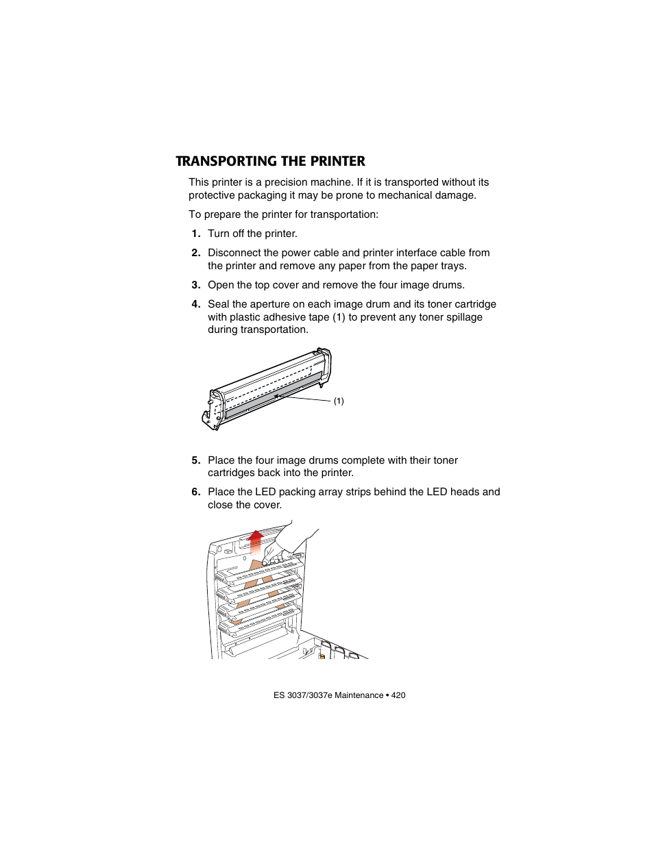 Transporting the printer | Oki 3037 User Manual | Page 420 / 546