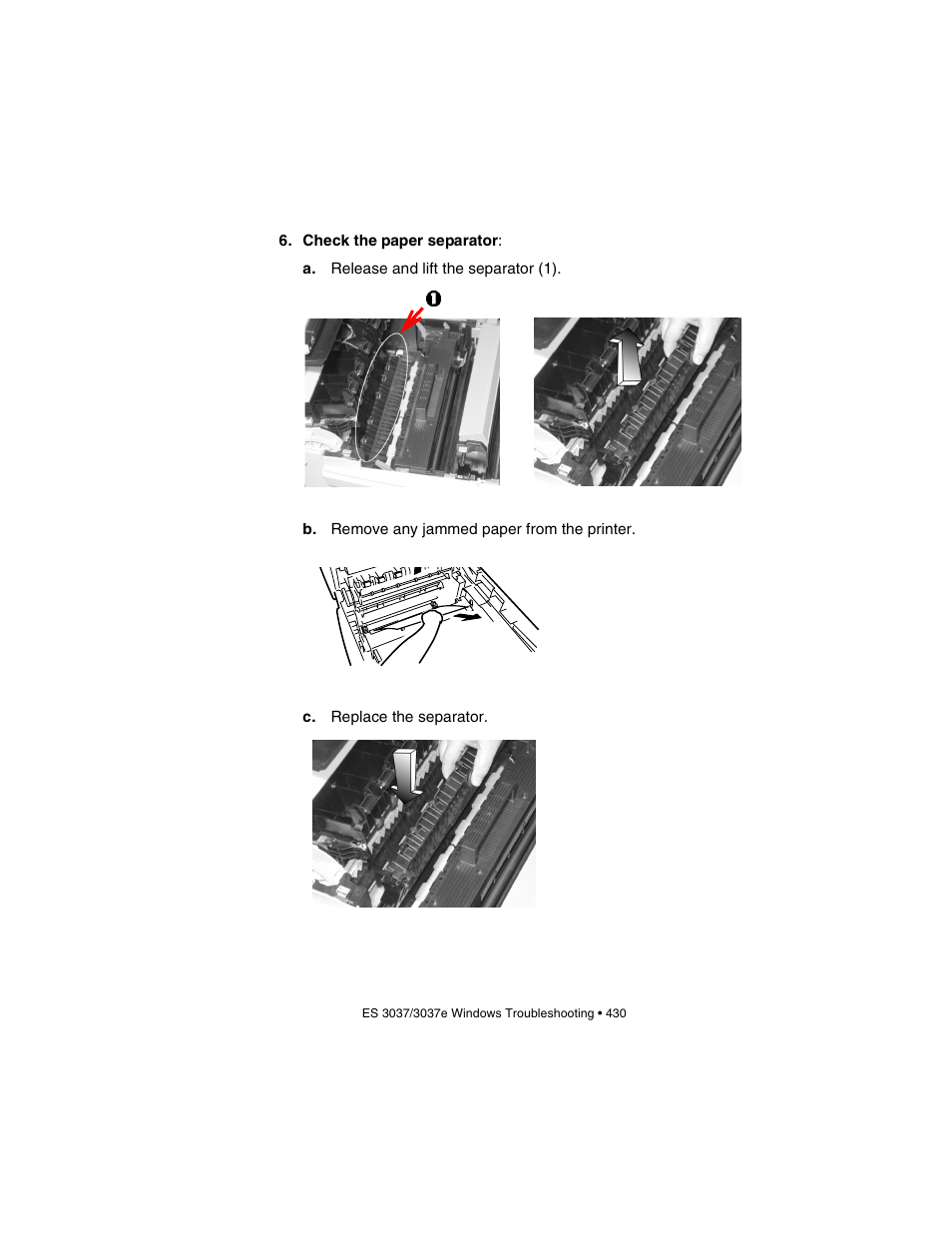 B. remove any jammed paper from the printer, C. replace the separator | Oki 3037 User Manual | Page 430 / 546