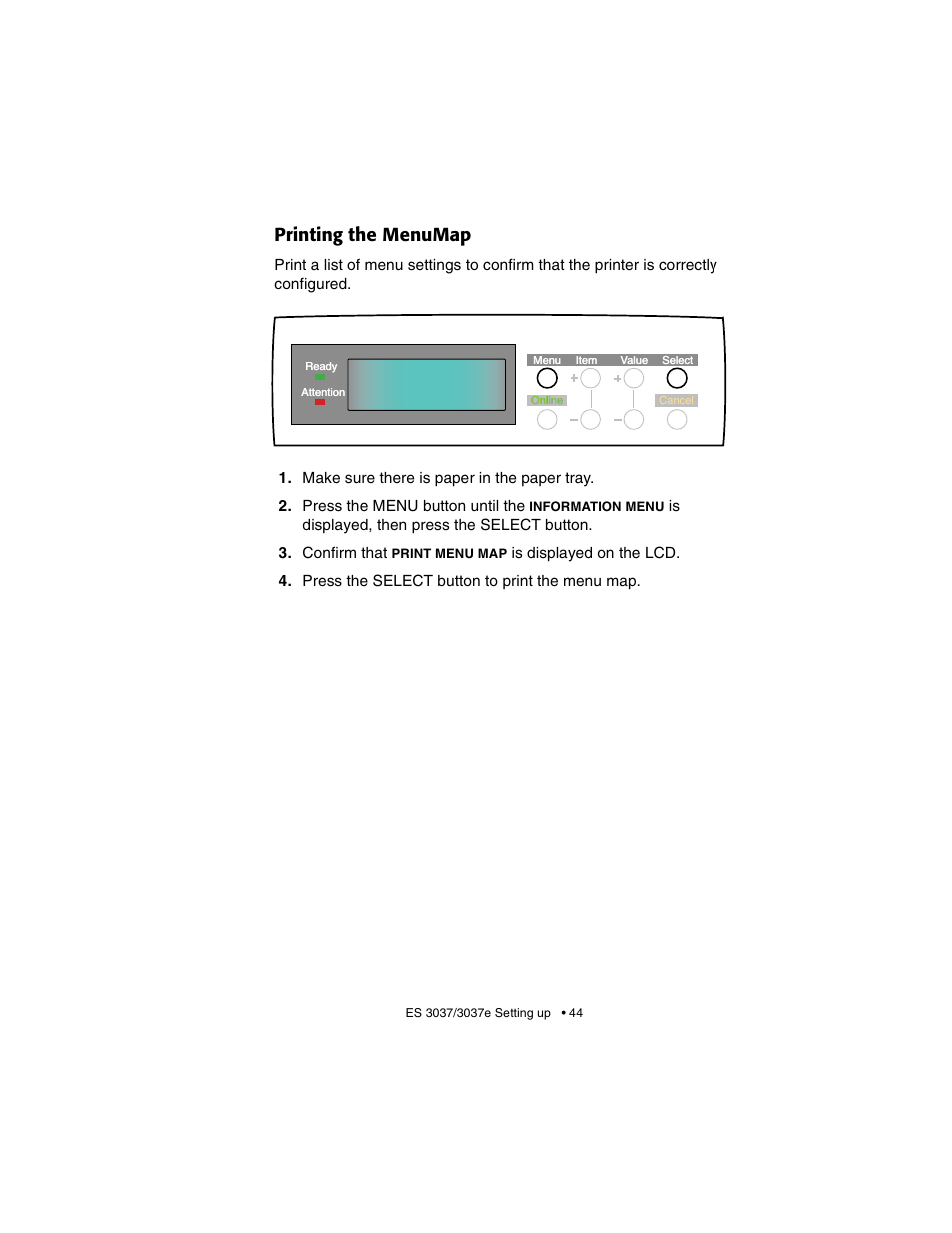 Printing the menumap | Oki 3037 User Manual | Page 44 / 546