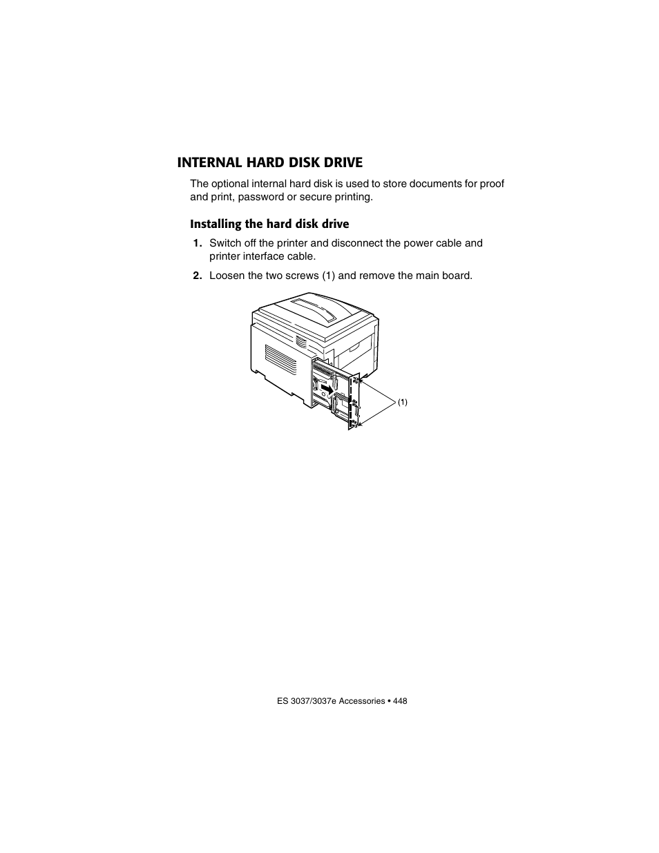 Internal hard disk drive, Installing the hard disk drive | Oki 3037 User Manual | Page 448 / 546