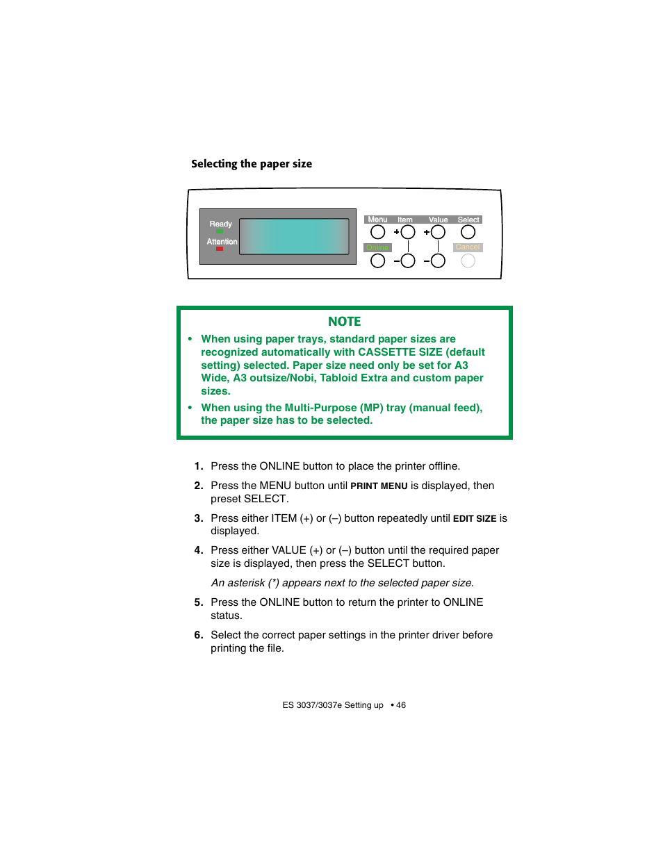 Selecting the paper size | Oki 3037 User Manual | Page 46 / 546