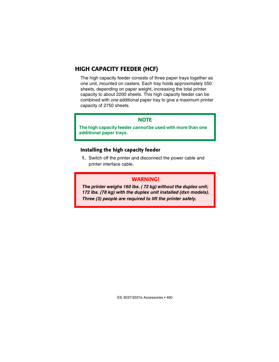 High capacity feeder (hcf), Installing the high capacity feeder | Oki 3037 User Manual | Page 460 / 546