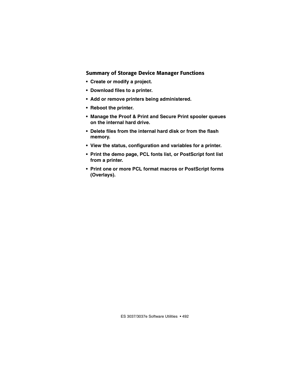 Summary of storage device manager functions | Oki 3037 User Manual | Page 492 / 546