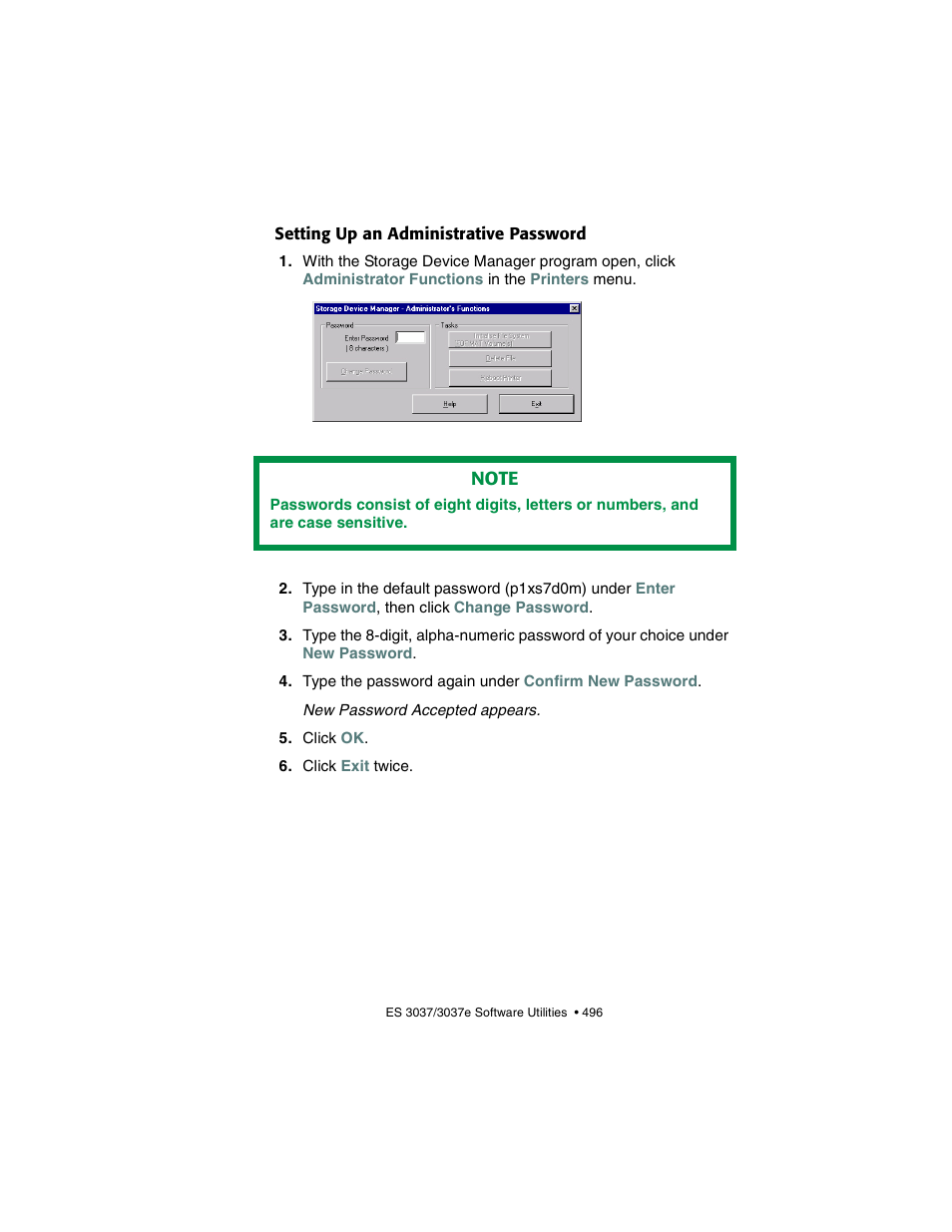 Setting up an administrative password | Oki 3037 User Manual | Page 496 / 546