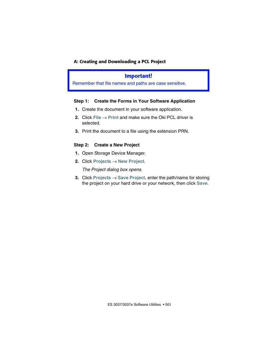A: creating and downloading a pcl project | Oki 3037 User Manual | Page 501 / 546