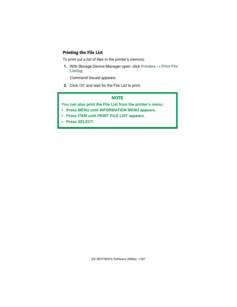 Printing the file list | Oki 3037 User Manual | Page 507 / 546