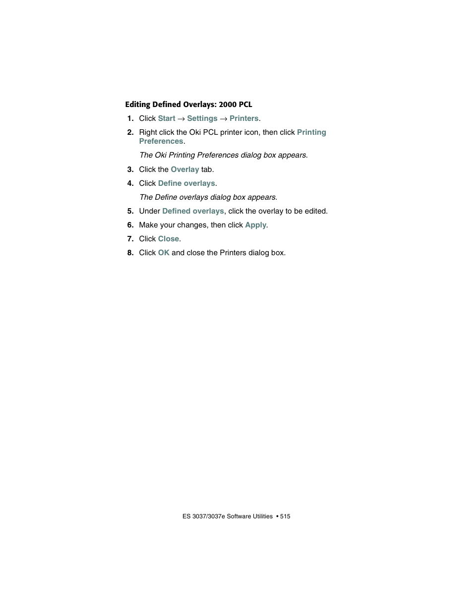 Editing defined overlays: 2000 pcl | Oki 3037 User Manual | Page 515 / 546