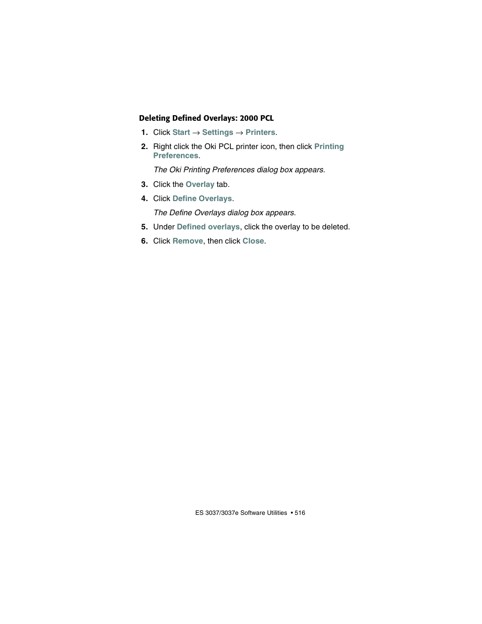 Deleting defined overlays: 2000 pcl | Oki 3037 User Manual | Page 516 / 546